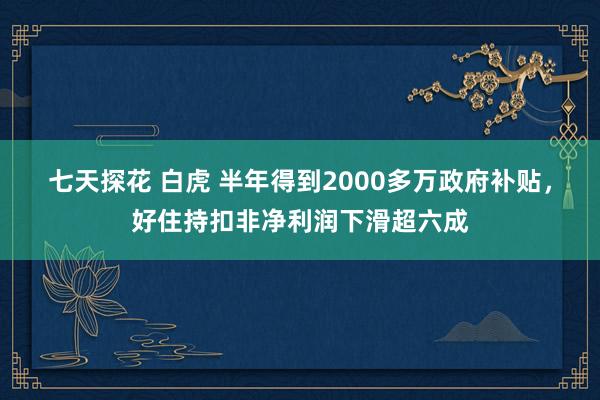 七天探花 白虎 半年得到2000多万政府补贴，好住持扣非净利润下滑超六成