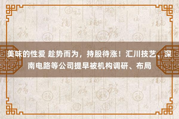 美味的性爱 趁势而为，持股待涨！汇川技艺、深南电路等公司提早被机构调研、布局