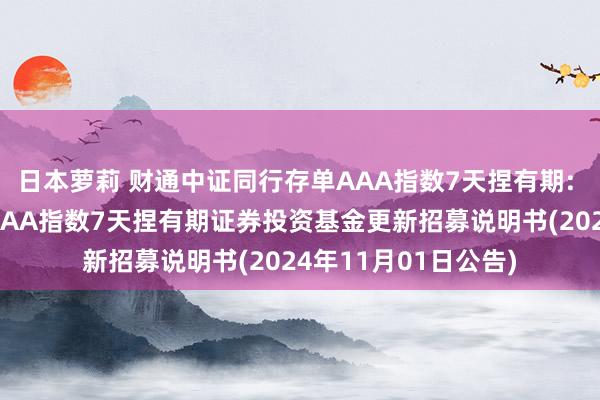 日本萝莉 财通中证同行存单AAA指数7天捏有期: 财通中证同行存单AAA指数7天捏有期证券投资基金更新招募说明书(2024年11月01日公告)