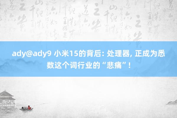 ady@ady9 小米15的背后: 处理器， 正成为悉数这个词行业的“悲痛”!