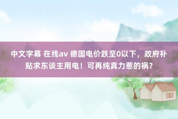 中文字幕 在线av 德国电价跌至0以下，政府补贴求东谈主用电！可再纯真力惹的祸？